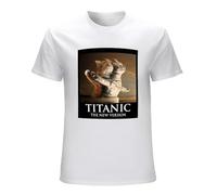 ROESXANP Men's Homme - Titanic Chat - Parodie Drôle Amusant Leonardo Dicaprio Iceberg T-Shirts White L