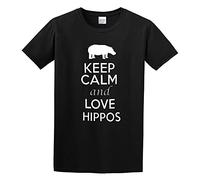 ROESXANP Men's Keep Calm And Love Hippos Animals Novelty Statement T-Shirts Black XXL