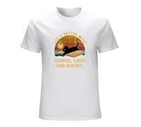 ROESXANP Men's Life Is Better with Coffee Cats And Books Cat Lover Gift T-Shirts White L