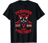 ROESXANP Men's Limited Purr Evil And Mischief Cat Devil Occult Satanic Pentagram T-Shirts Black XL