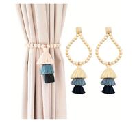 ROEUIPG 2 Pezzi di Lacci for Tende in Stile Bohémien, Fatti a Mano, con Perline Legno, for Decorazioni for la Camera da Letto e Il Soggiorno(Blue)