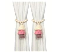 ROEUIPG 2 Pezzi di Lacci for Tende in Stile Bohémien, Fatti a Mano, con Perline Legno, for Decorazioni for la Camera da Letto e Il Soggiorno(Light Pink)