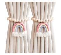 ROEUIPG 2 Pezzi fermatende con Perline in Legno, Fibbie for Tende Nappe, magnetiche for, Arcobaleno Rosa(Color 03)