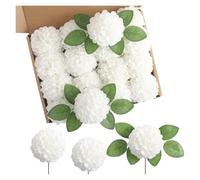 ROEUIPG 25 pezzi di fiori di ortensia artificiale con steli finti in schiuma dalia decorazione for feste di nozze simulazione crisantemo palla arredamento for la casa(White no box)