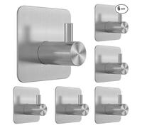 ROEUIPG 304 Steel Adhesive Wall Hooks Waterproof Shower Hanging Hook Heavy Duty Towel Hook Hanger Bathroom Kitchen Office Storage Holder(6 Pack Silver)