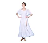 ROEUIPG Abito da Ballo da Donna Abito da Ballo Moderno con Spacco E Design A Maniche Volanti for Adulti, in Chiffon, for Donna, for Pratica di Valzer(White,M)