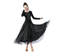 ROEUIPG Abito da Ballo da Donna Abito da Valzer A Maniche Lunghe, da Sala Standard, da Competizione for Danza di Linea Valzer(Black,L)