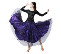 ROEUIPG Abito da Ballo da Donna Abito da Valzer A Maniche Lunghe, da Sala Standard, da Competizione for Danza di Linea Valzer(Purple,XXL)