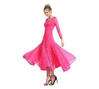 ROEUIPG Abito da Ballo da Donna Abito da Valzer con Maniche Lunghe in Pizzo, da Competizione Moderno da Ballo da Sala for Le Donne(Red1,XL)