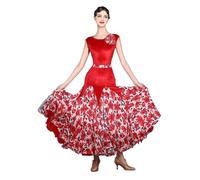 ROEUIPG Abito da Ballo da Donna Elegante Abito da Ballo da Sala da Donna, Abiti for Valzer E Tango, Maniche Corte, da Competizione(Red,XL)