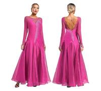ROEUIPG Abito da Ballo da Donna Vestito da Ballo da Donna, Lirico, Valzer, Tango, in Rete Trasparente, A Maniche Lunghe, con Strass Scintillanti, for Spettacoli sul Palco(Pink,L)