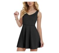 ROEUIPG Abito da Tennis da Donna Tinta Unita Sport da Vacanza al Mare con Tasca incorporata Pantaloncini Mini Abiti Traspiranti Senza Schienale(Black,L)