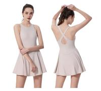 ROEUIPG Abito da Tennis da Donna Tuta da Yoga Palestra All'aperto Sport Fitness Gonna Casual Abbigliamento Tuta da Allenamento Golf Abito da Badminton Abbigliamento Sportivo da Donna(Beige,XL)