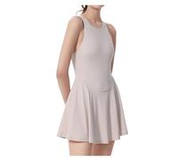 ROEUIPG Abito da Tennis Estivo da Donna Tinta Unita Elasticizzato Abito da Palestra con Schiena Sexy Abito da Allenamento Sportivo Corto Traspirante Femminile(Beige,XL)