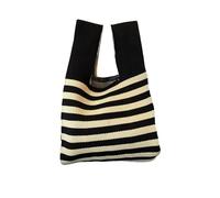 ROEUIPG Borsa Tote Scozzese A Righe Sottili Da Polso Mini Donna Con Nodo A Mano In Maglia Fatta A Di Colore Casual For La Spesa Riutilizzabile Portachiavi(Black)