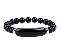 ROEUIPG Bracciale Con Perline In Pietra Da 8 Mm, Cristallo, Agata, Quarzo Rosa, Ametista, Preziosa, Braccialetto, Uomo E Donna(Black Agate)