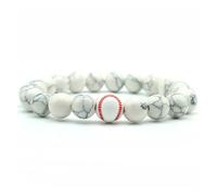ROEUIPG Bracciale da palestra minimalista uomo, basket, calcio, perline in pietra 10 mm, regalo d'amore for il fidanzato(Baseball White)