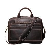 ROEUIPG Cartelle da uomo in vera pelle, borsa a tracolla vintage, for laptop 15,6 pollici, for documenti A4 ufficio(Deep Coffee)