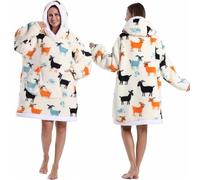 ROEUIPG Coperte Indossabili Coperta con cappuccio oversize for adulti leopardata rossa blu nera soffice TV calda spessa uomo donna inverno(White2)