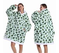 ROEUIPG Coperte Indossabili Coperta con cappuccio oversize for adulti leopardata rossa blu nera soffice TV calda spessa uomo donna inverno(Green)