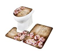 ROEUIPG Set da 3 tappetini bagno con fiori viola su vecchia tavola di legno, stile retrò, in flanella, antiscivolo, for il, copriwater(Color 02,40X60CM)