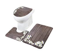ROEUIPG Set da 3 tappetini bagno con fiori viola su vecchia tavola di legno, stile retrò, in flanella, antiscivolo, for il, copriwater(Color 03,40X60CM)
