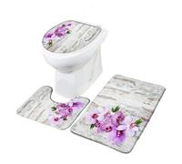ROEUIPG Set da 3 tappetini bagno con fiori viola su vecchia tavola di legno, stile retrò, in flanella, antiscivolo, for il, copriwater(Color 05,45X75CM)