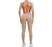 ROEUIPG Set da Yoga Completo Intero Sexy Senza Schienale Pagliaccetti Femminili Abbigliamento da Yoga Ad Asciugatura Rapida Tute da Allenamento Tuta Sportiva Svasata da Donna(Brown,S)