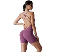 ROEUIPG Set da Yoga Sexy Senza Schienale Tuta Sportiva Attillata Solleva Culo Tutina da Donna Pagliaccetto da Palestra Fitness Tuta Corta Set da Un Pezzo(Purple,M)