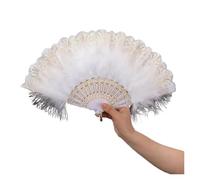 ROEUIPG Ventaglio Da Danza Delle Piume 1 ventaglio in pizzo con piume finte vintage e stampa in oro bianco