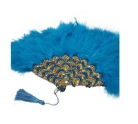 ROEUIPG Ventaglio Da Danza Delle Piume Ventaglio da sposa fatto a mano con piume di tacchino e pietre, decorazione for matrimonio, ventaglio da sposa fatto a mano(Color-22)