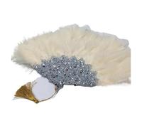 ROEUIPG Ventaglio Da Danza Delle Piume Ventaglio da sposa fatto a mano con piume di tacchino e pietre, decorazione for matrimonio, ventaglio da sposa fatto a mano(Color-14)