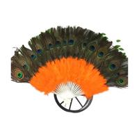 ROEUIPG Ventaglio Da Danza Delle Piume Ventaglio di piume di pavone, accessori for spettacoli di danza, matrimoni, piume, pieghevoli, portatili, decorativi da parete(Orange,Fan bones 21)
