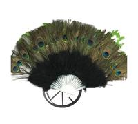 ROEUIPG Ventaglio Da Danza Delle Piume Ventaglio di piume di pavone, accessori for spettacoli di danza, matrimoni, piume, pieghevoli, portatili, decorativi da parete(Black,Fan bones 25)