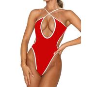 Roevite Costume da bagno intero sexy per le donne Criss Cross Halter Neck Swimwear Cut Out Costume da bagno perizoma 1 pezzo costume da bagno, Rosso e bianco., XS