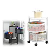 ROFBIHG 3 Ripiani Cestelli Portafrutta Moderno, Carrello Porta Frutta E Verdura, 60x34cm, Bianco, Cestino in Rete Traspirante, Movimento Libero A 360°, per Snack, Pane, Frutta E Verdura