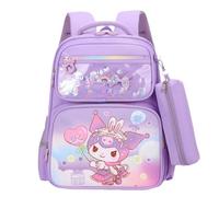 Roffatide 2Pcs Set Kuromi School Backpack per ragazze studenti con borsa a matita Kawaii Bambini Borsa da libro per scuola di viaggio uso quotidiano Viola