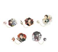 Roffatide Anime 5Pcs Demon Slayer Pins con set di catene per i fan Badge da collezione per giacche Borse Accessori Regalo per i fan Donne Uomini
