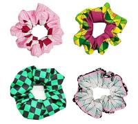 Roffatide Anime Demon Slayer 4 Pcs Hair Scrunchies per bambini adulti Nessun danno Cravatte per capelli Regalo non si scatterrà elastico Banda per capelli Cuda di cavallo per ragazze Donne