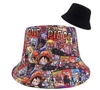 Roffatide Anime One Piece Unisex Packable Bucket Hat Graffiti Luffy Stampato Cappello da Pesca Reversibile Double Side Wear Cappello Sole Berretto Spiaggia