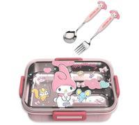 Roffatide Cartoon Carino Melodia Stampato All-in-One Bento Scatole con Cucchiaio Forchetta Kawaii 4-Point Lock Tipo Scatola Pranzo Contenitori per Food Frutta Snack