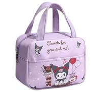 Roffatide Kuromi Borsa pranzo cartone animato per ragazzi ragazze impermeabile grande compartimento Tote pranzo contenitore accessori per picnic per il lavoro scolastico viaggio viola