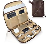rofozzi Custodia da viaggio in pelle vegana, organizer per elettronica e cavi, con tasca imbottita per tablet da 11 pollici e tasche per passaporto