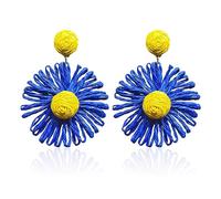 RofYof Orecchini a forma di fiore in rafia e paglia di girasole, bohémien, in rattan, orecchini pendenti per donne e ragazze, fatti a mano, estivi, tropicali, spiaggia, vacanze, gioielli, regali, erba