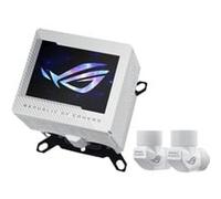 ASUS ROG RYUJIN III WB WHT, Sistema di Raffreddamento ad Acqua, Bianco | Cooler con Design ad Anello Aperto, Water Block Asetek con 178 Alette di Micro-Raffreddamento, Schermo LCD da 3,5" a Tema ROG
