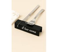ROGANTE Set 4 poggia posate da tavolo personalizzato 3 colori acciaio INOX, porta posate inossidabile, Design Elegante, Idea Regalo con il tuo nome o il nome del tuo ristorante (Nero Opaco)