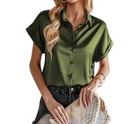 ROGNER Camicetta in Seta per Donna Camicie abbottonate in Raso a Maniche Corte Casual Scollo a V Ampio Tunica da Lavoro Top Camicette da Ufficio Top in Seta Casual da Lavoro vestibilità Slim