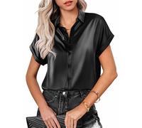 ROGNER Camicetta in Seta per Donna Camicie abbottonate in Raso a Maniche Corte Casual Scollo a V Ampio Tunica da Lavoro Top Camicette da Ufficio Top in Seta Casual da Lavoro vestibilità Slim
