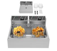 ROGONPDK Friggitrice elettrica professionale, doppia friggitrice elettrica da 12 l, in acciaio inox, doppia zona fredda, 3,2 KW Gastro zona fredda, friggitrice elettrica con controllo della
