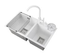 ROGONPDK Lavabo rettangolare a doppia ciotola, lavabo in acciaio inox, lavello da cucina, lavello in acciaio inox, doppio lavello lavello da incasso, 2 vasche da incasso